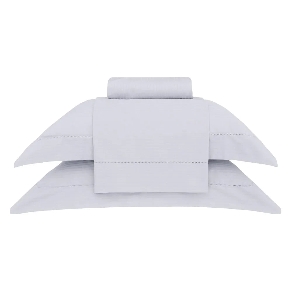 Jogo de Cama Buddemeyer Damask Stripes Cinza Queen 300 Fios Cetim