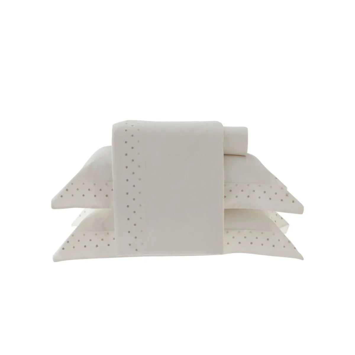 Jogo de Cama King Kacyumara Polinesy Bordado 300 Fios Off-White e Parisis 4 Peças