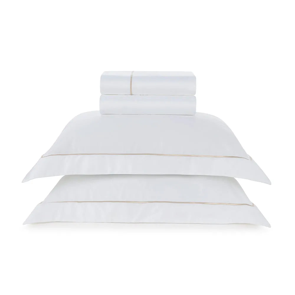 Jogo de Cama King Trussardi Dominicani Branco/Nocciola 600 Fios Cetim 100% Algodão Egípcio