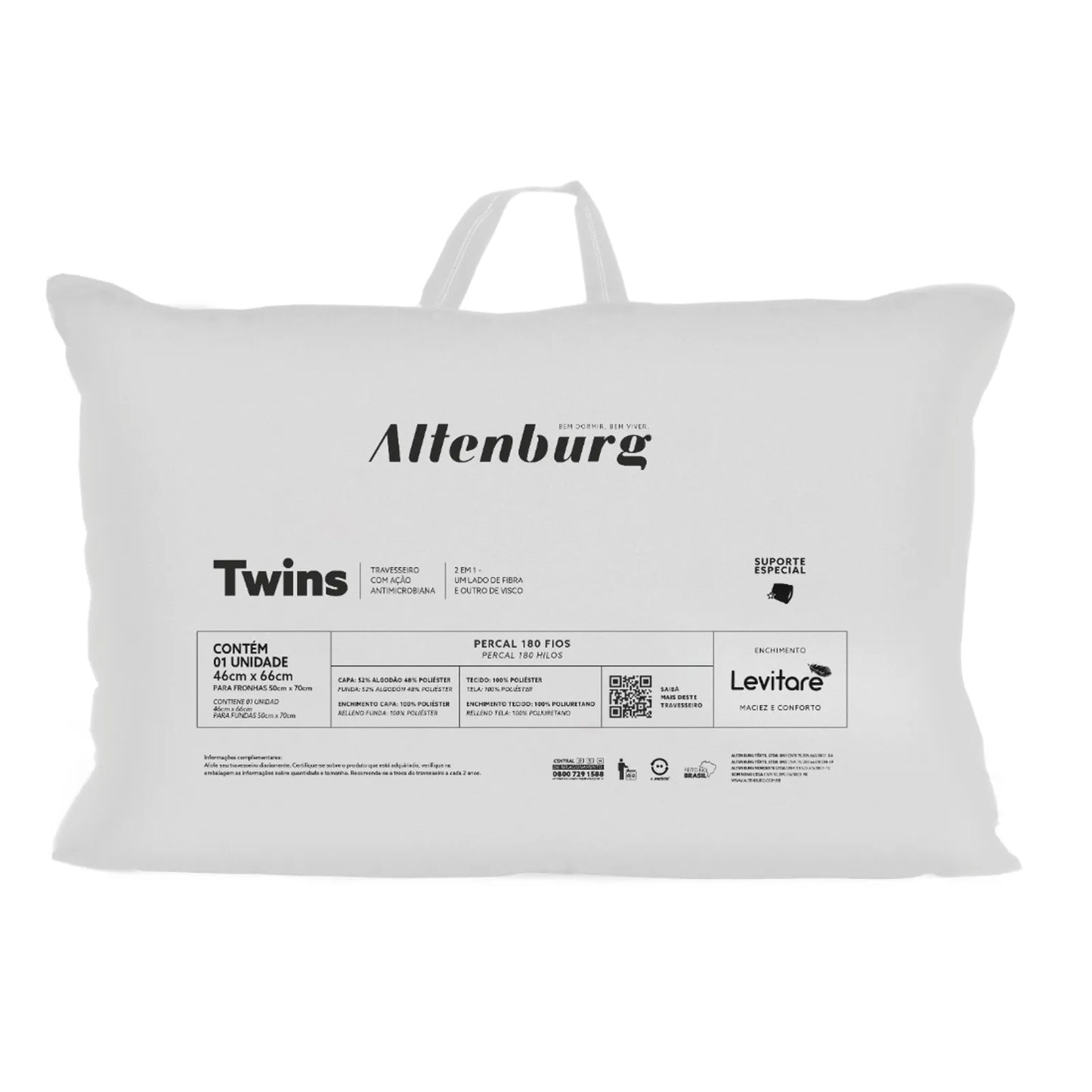 Travesseiro Altenburg Twins Percal 180 Fios 46x66cm