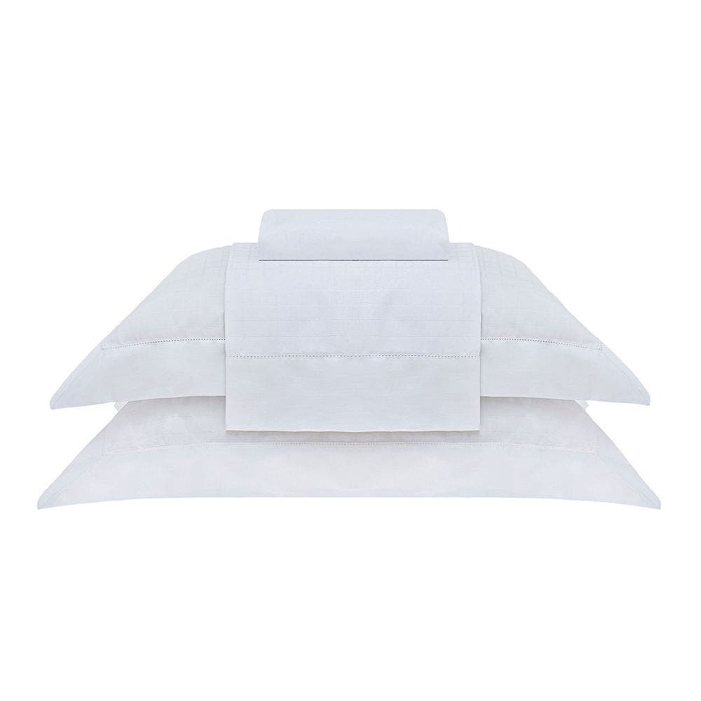 Jogo de Cama Cetim Damask Square 300 Fios 100% Algodão Queen Cor Branco