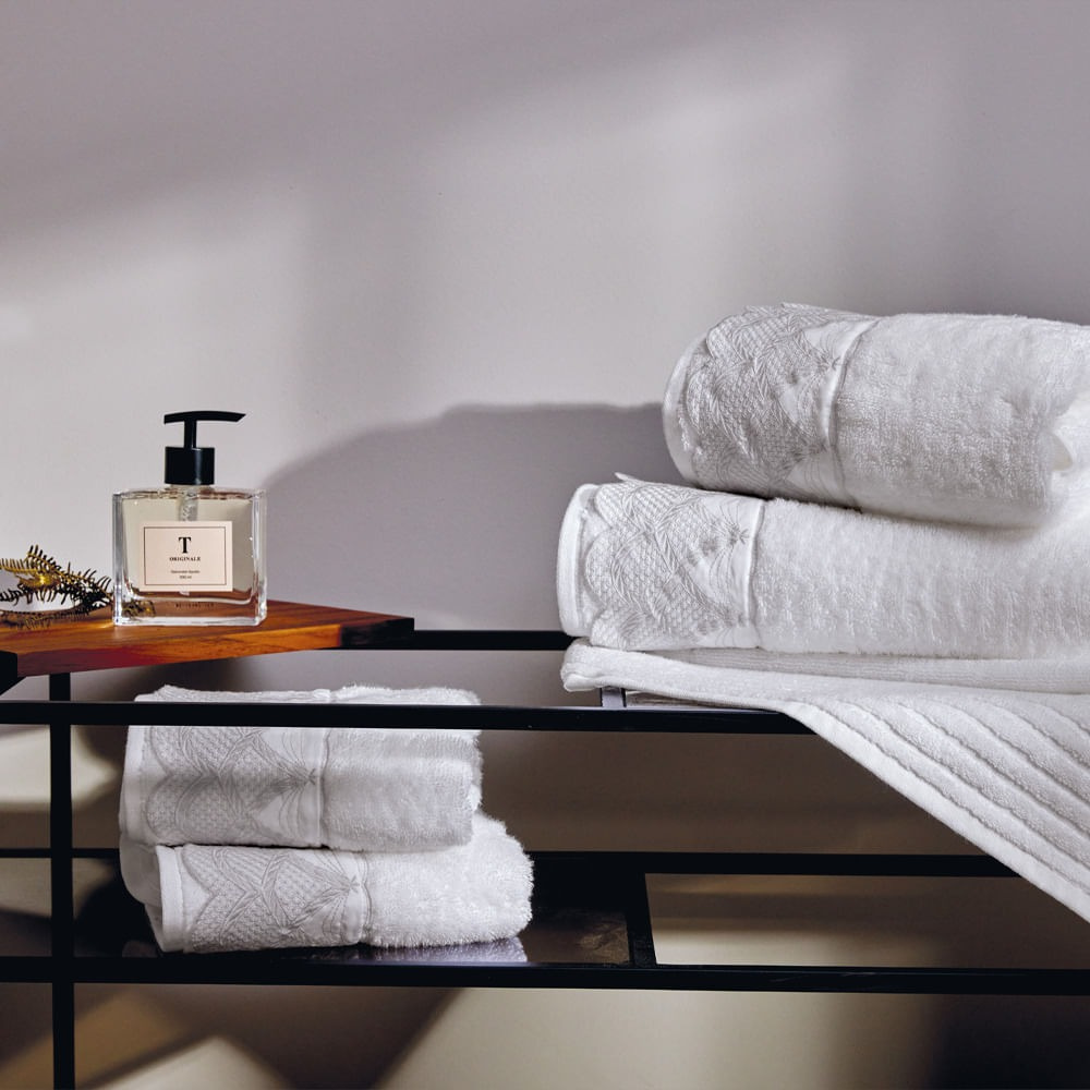 JOGO BANHO ROSTO FELPUDO 5 PECAS VILLAGGI BRANCO/LEGNO