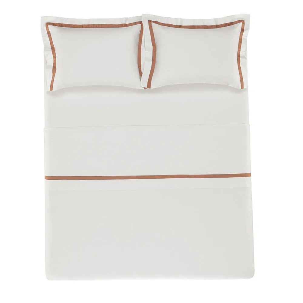 JOGO DE CAMA 4 PECAS VERCELLI COR 1 BRANCO/SOLARE 2,20x2,80cm Casal TRUSSARDI 300 FIOS