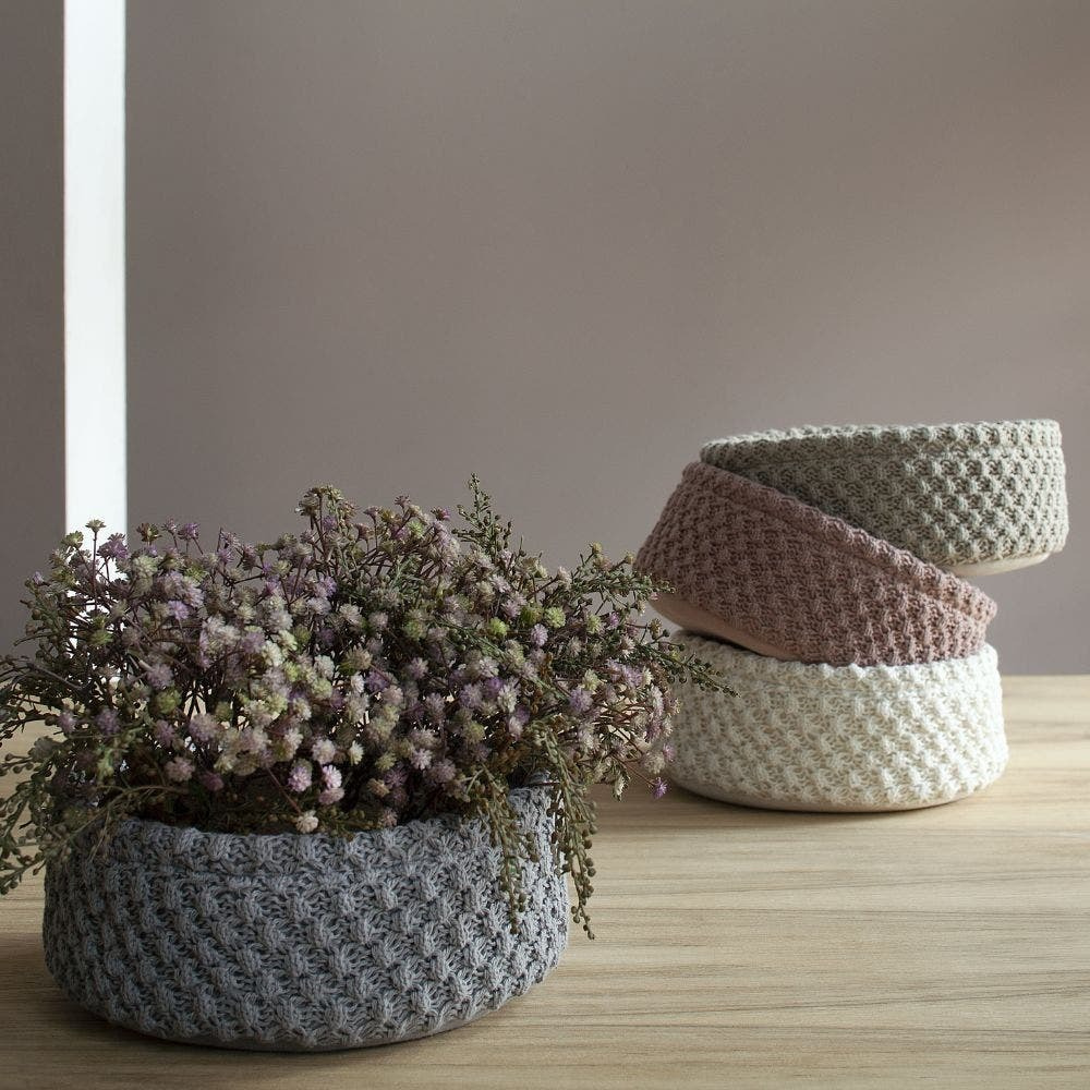 Cesto Tricot Manu 10x25 cm Cor Marfim 100% Poliéster e Algodão