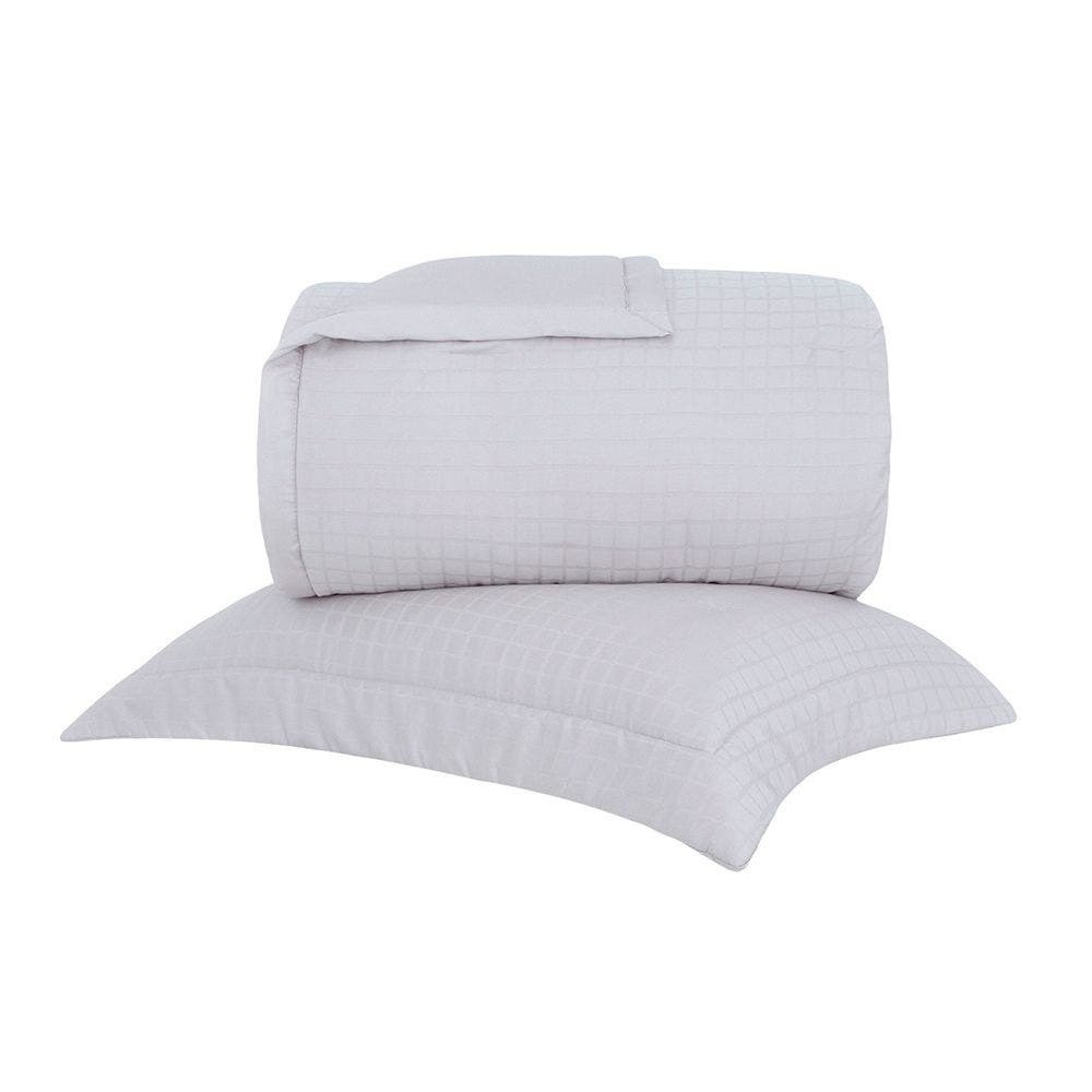 Kit Colcha Buddemeyer Damask Square 2 Peças 300 Fios 100% Algodão Cetim Solteiro Cor Cinza Light