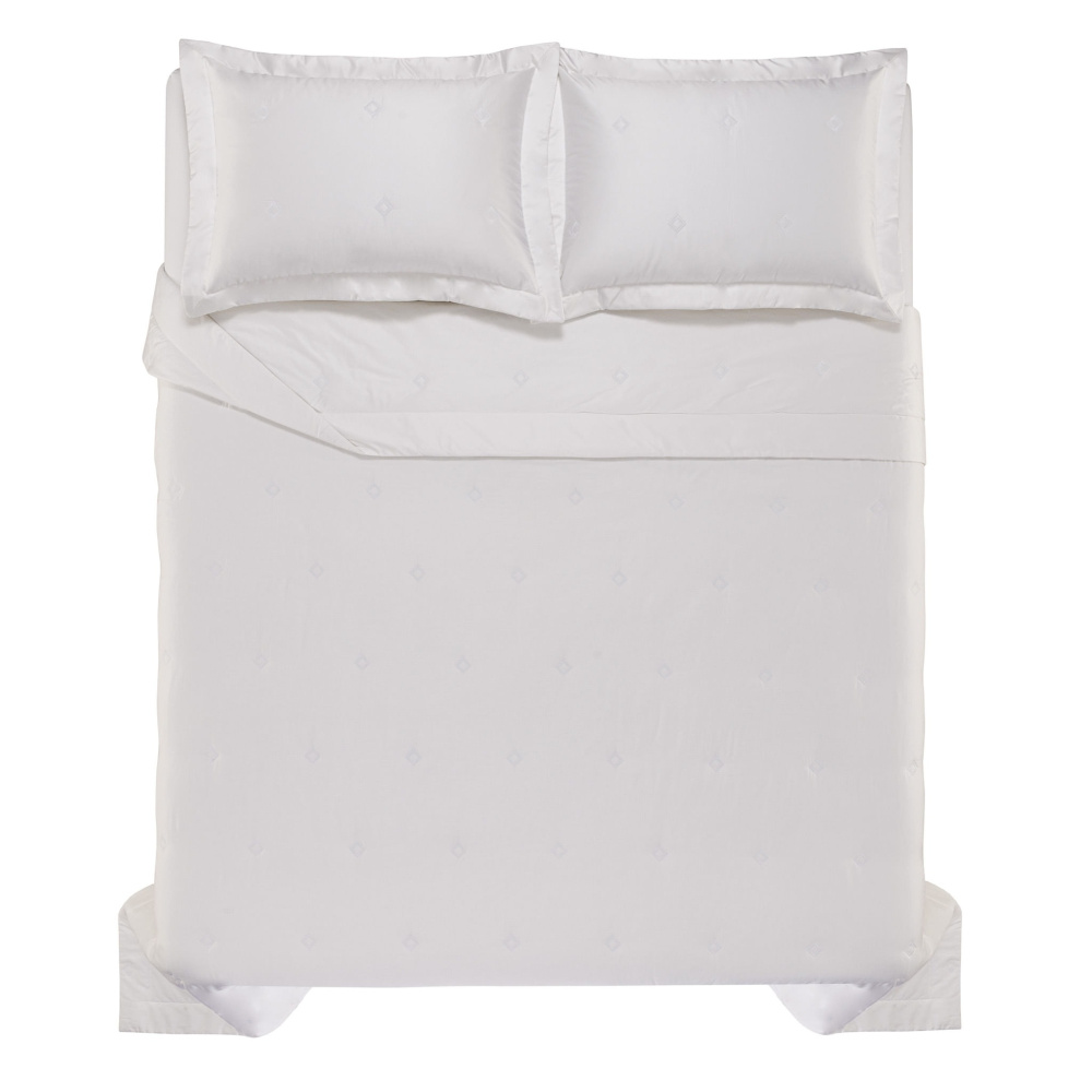 Colcha com Porta Travesseiros Queen 100% Algodão Egípcio Mille Branco Trussardi
