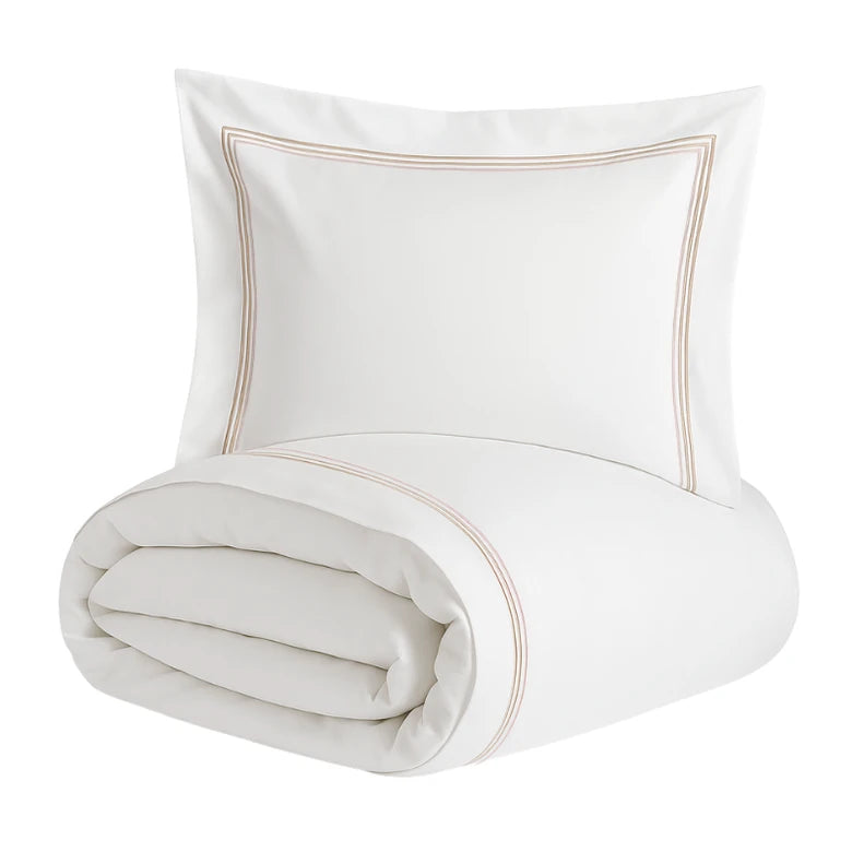 Jogo Duvet Kacyumara Fiji Super King Branco/Rose 100% Algodão Percal de 300 Fios