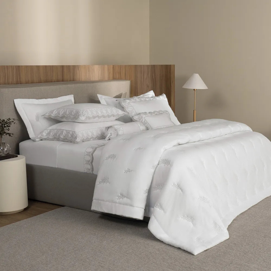 Jogo de cama King 600 fios Cetim Laurea Branco/Platino