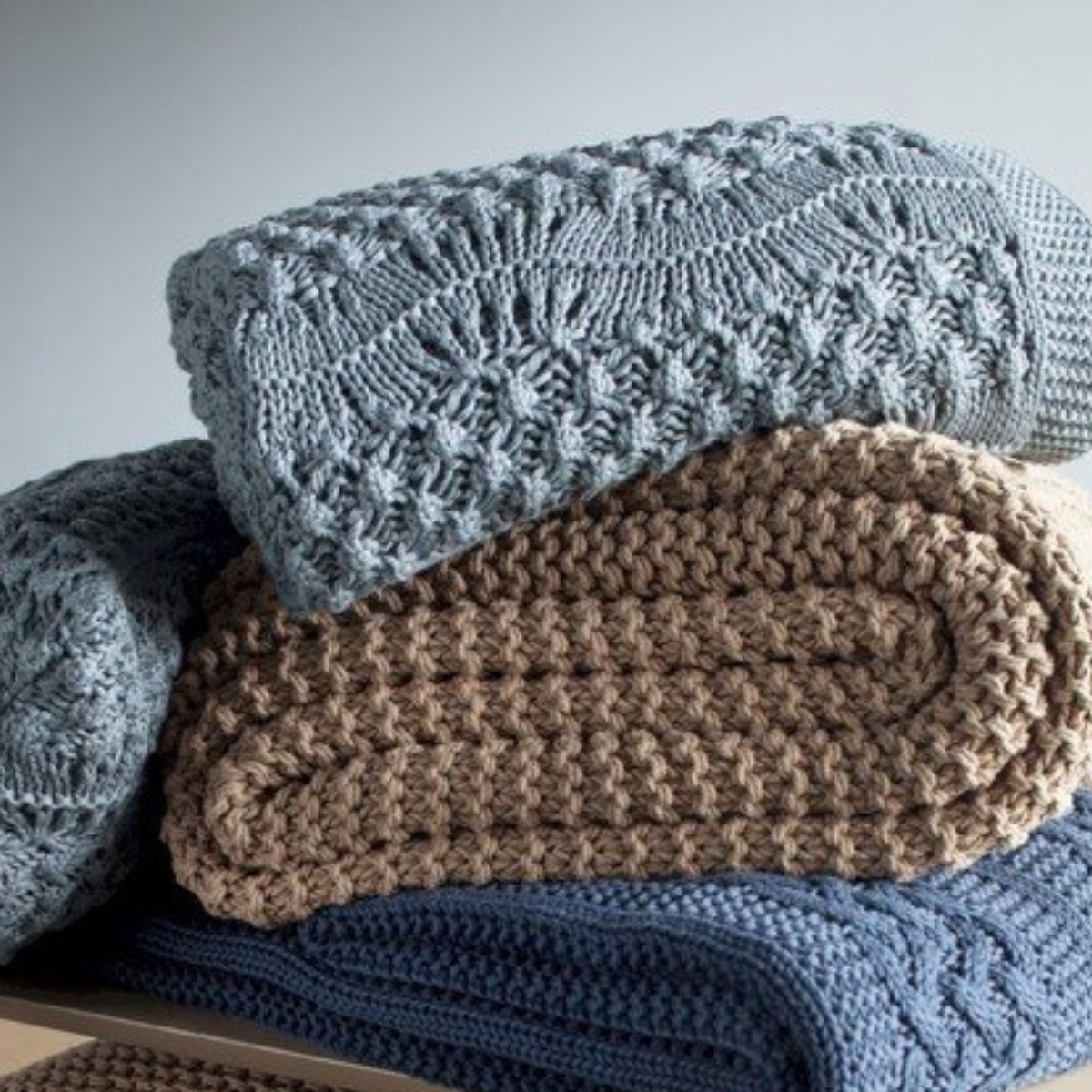 Manta Tricot Buddemeyer Luxus Veneto Azul 1.30x1.70m 100% Algodão