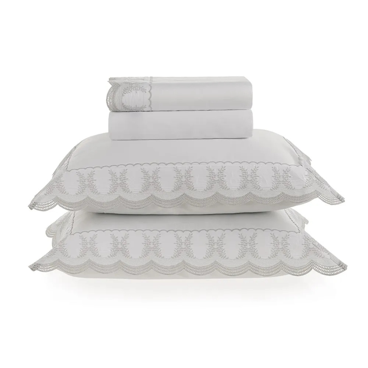 Jogo de cama King 600 fios Cetim Laurea Branco/Platino