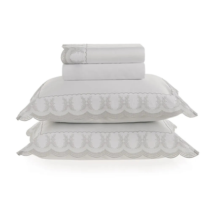Jogo de cama King 600 fios Cetim Laurea Branco/Platino