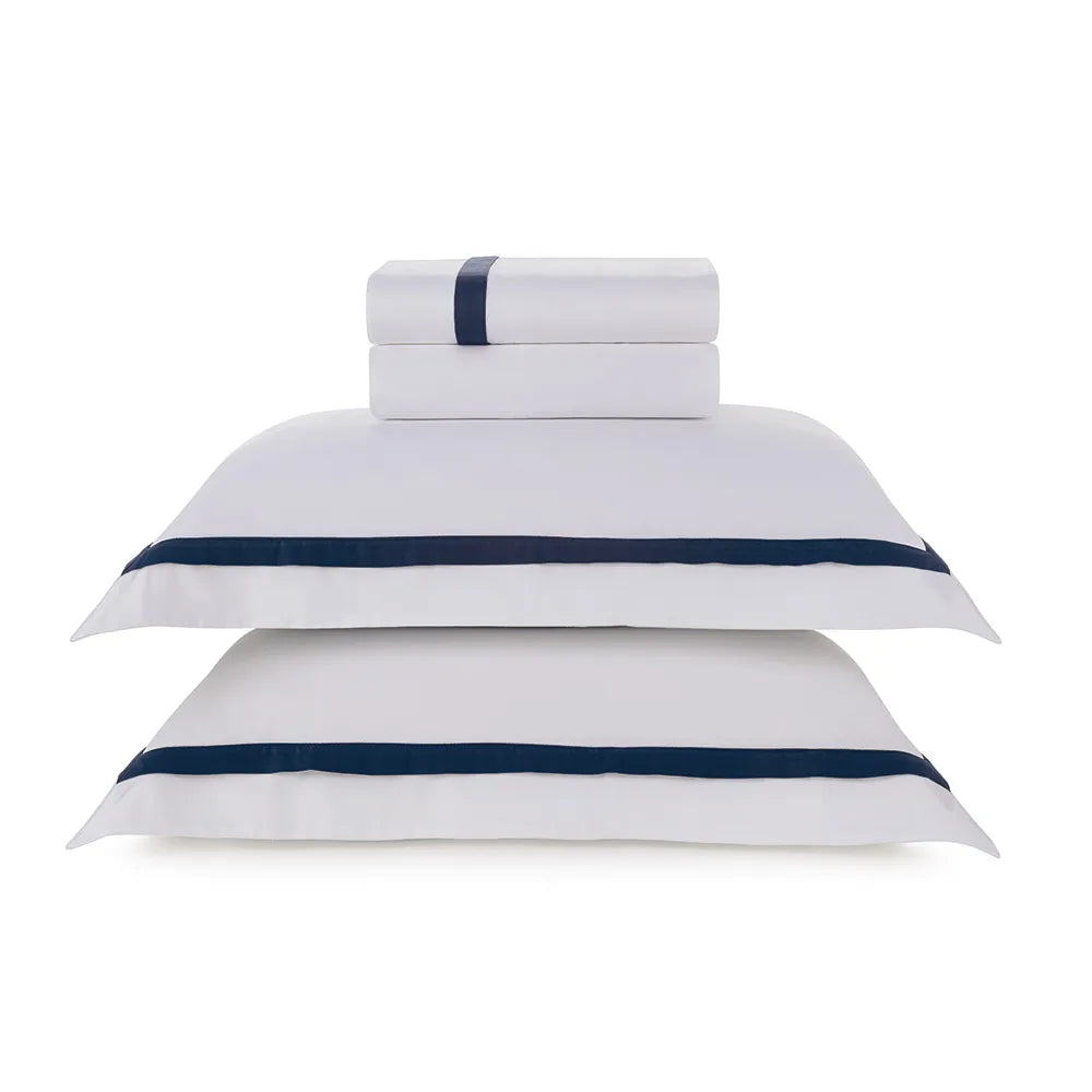 Jogo de Cama Queen 300 Fios Vercelli Branco/Azul Siciliano