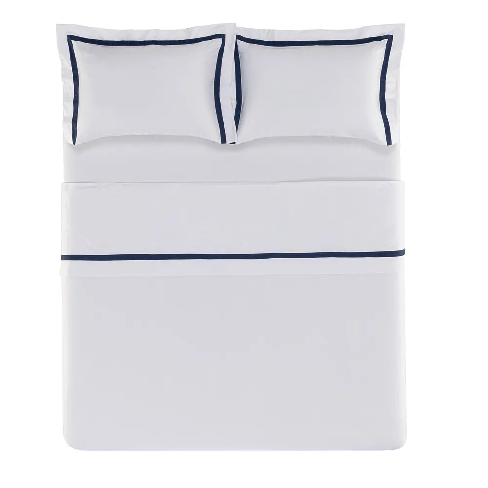 Jogo de Cama Queen 300 Fios Vercelli Branco/Azul Siciliano