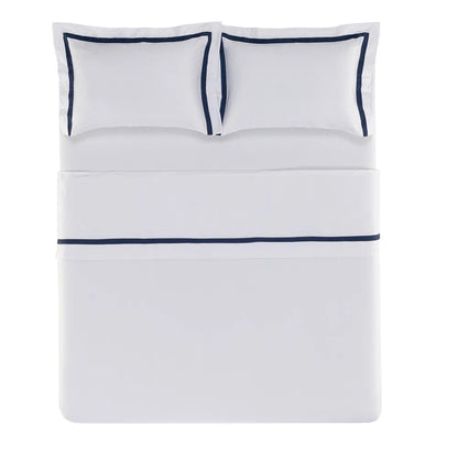 Jogo de Cama Queen 300 Fios Vercelli Branco/Azul Siciliano