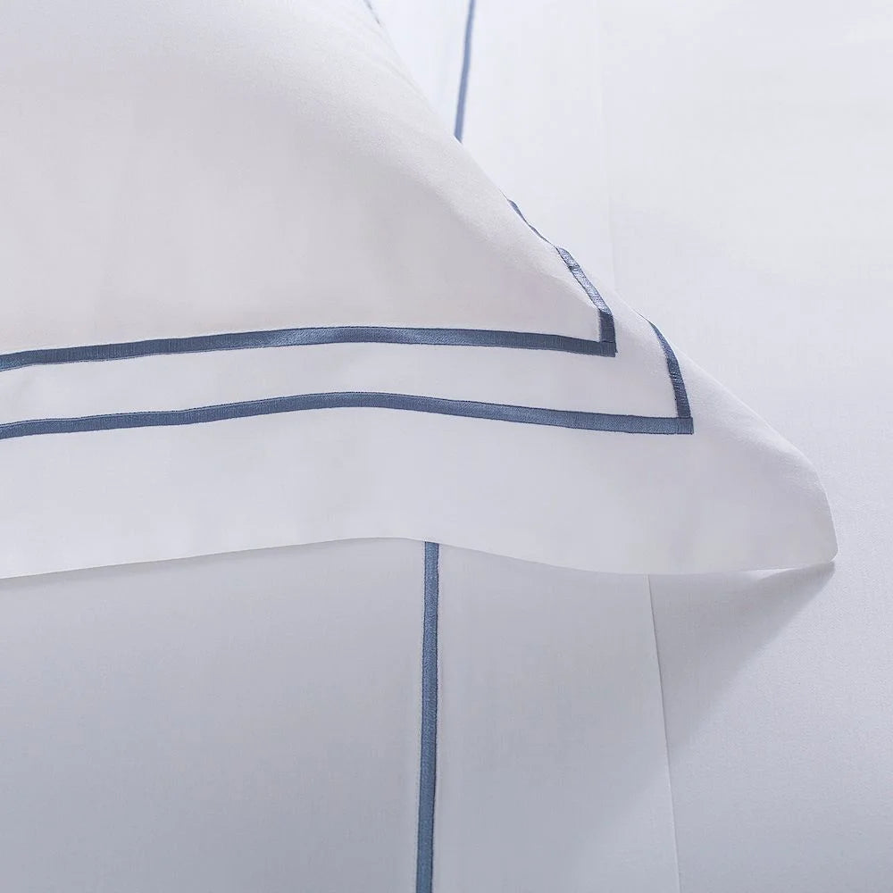 Jogo de Cama Buddemeyer Sublime Casal Branco c/ Ponto cheio Azul marinho