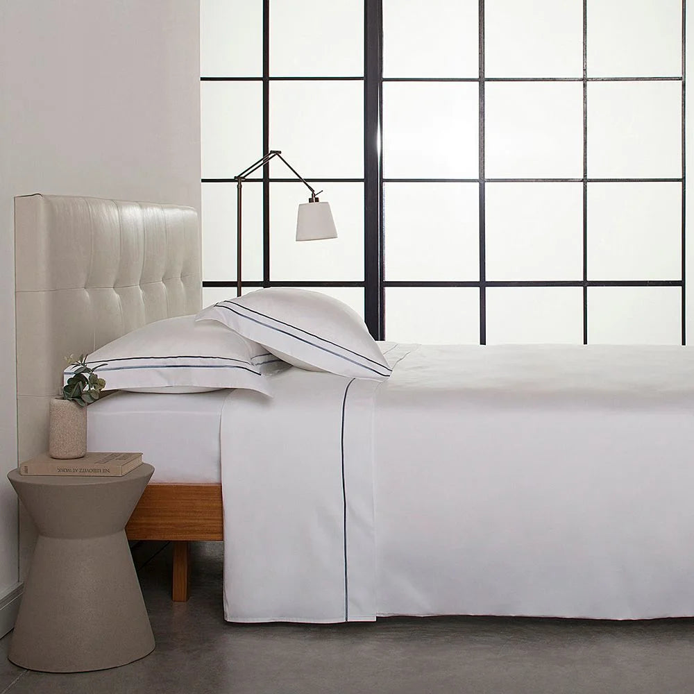 Jogo de Cama Buddemeyer Sublime Casal Branco c/ Ponto cheio Azul marinho
