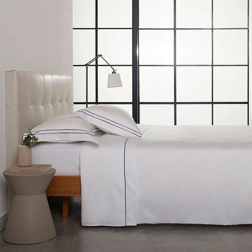 Jogo de Cama Buddemeyer Sublime Casal Branco c/ Ponto cheio Azul marinho