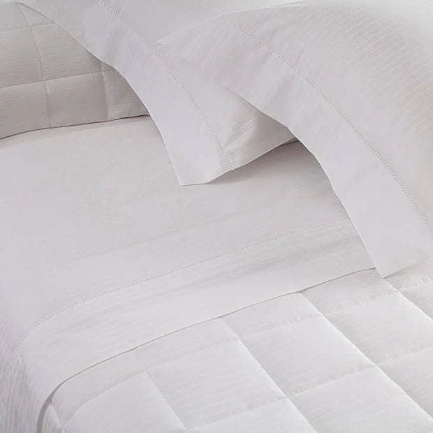 Jogo de Cama  Buddemeyer Damask Stripes Solteiro Branco 100% Algodão Fio Penteado Cetim 300 Fios