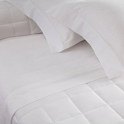 Jogo de Cama  Buddemeyer Damask Stripes Solteiro Branco 100% Algodão Fio Penteado Cetim 300 Fios
