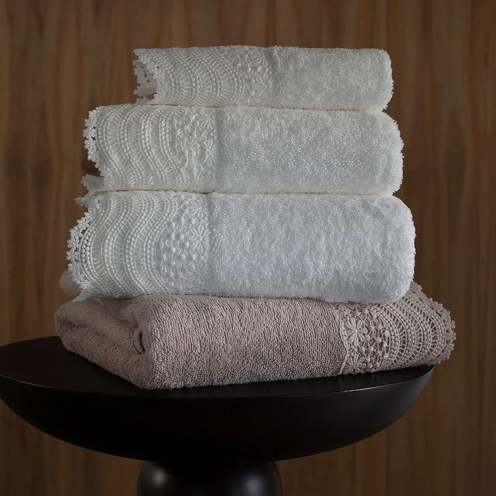 Toalha de Rosto Buddemeyer Luxus Margot 100% algodão Branco com Renda Branco 48x90cm