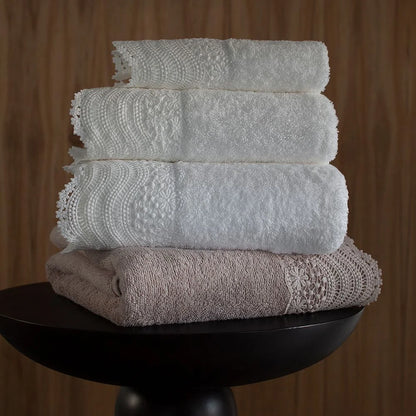 Toalha de Rosto Buddemeyer Luxus Margot 100% algodão Branco com Renda Branco 48x90cm