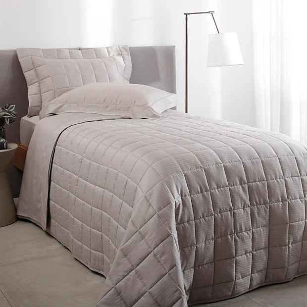 Jogo de Cama  Buddemeyer Damask Stripes Solteiro Kaki 100% Algodão Fio Penteado Cetim 300 Fios
