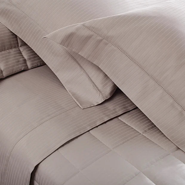 Jogo de Cama  Buddemeyer Damask Stripes Solteiro Kaki 100% Algodão Fio Penteado Cetim 300 Fios