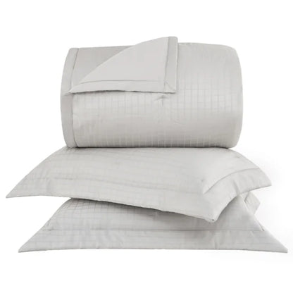 Kit Colcha Buddemeyer Damask Square 100% Algodão Fio Penteado Cetim 300 Fios Queen Cinza