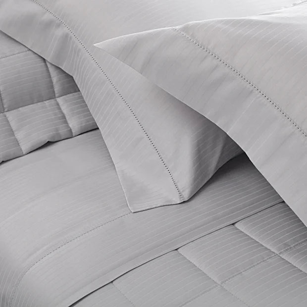 Jogo de Cama  Buddemeyer Damask Stripes Solteiro Cinza 100% Algodão Fio Penteado Cetim 300 Fios