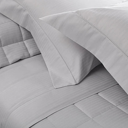 Jogo de Cama  Buddemeyer Damask Stripes Solteiro Cinza 100% Algodão Fio Penteado Cetim 300 Fios