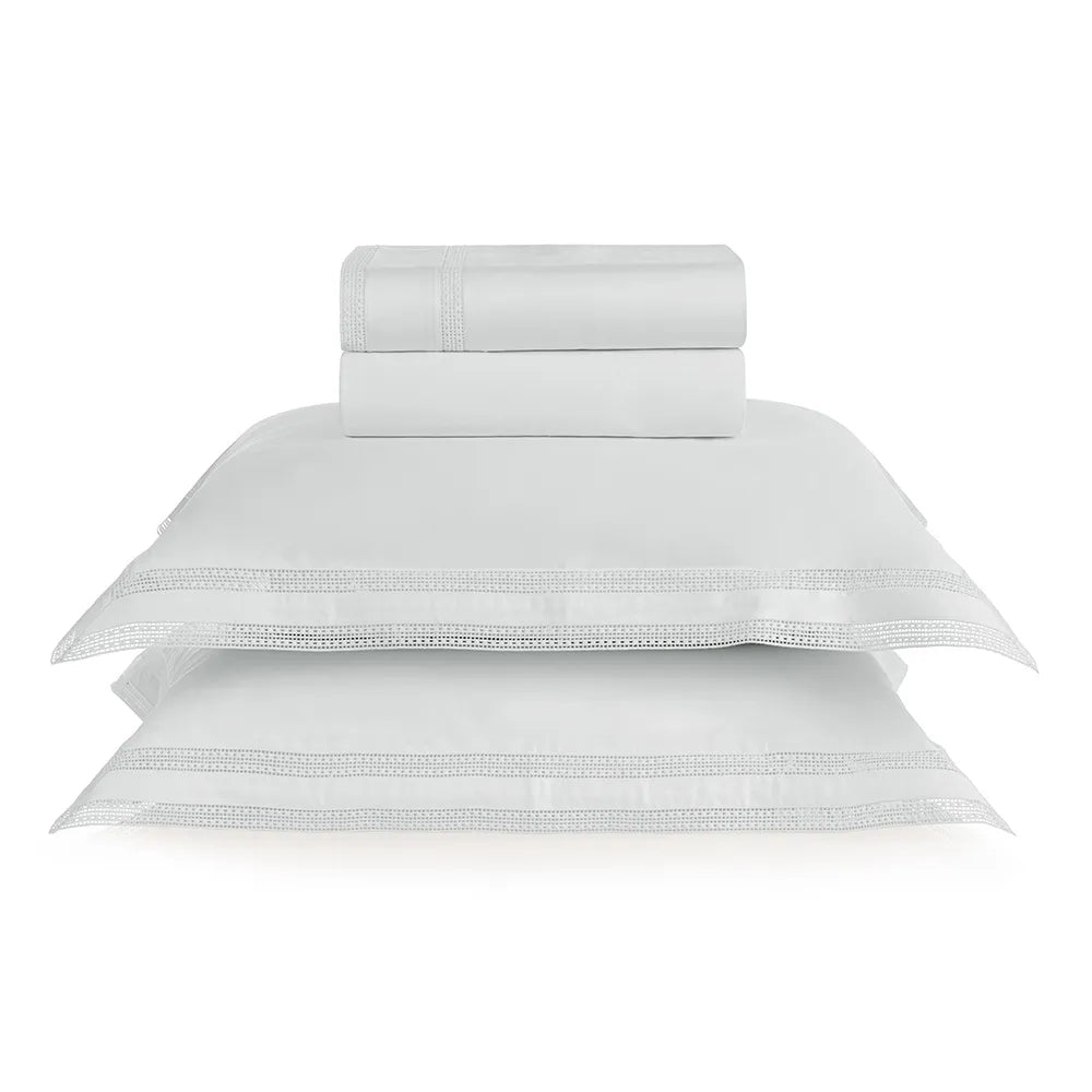 Jogo de cama King 300 fios Cetim Romana Branco