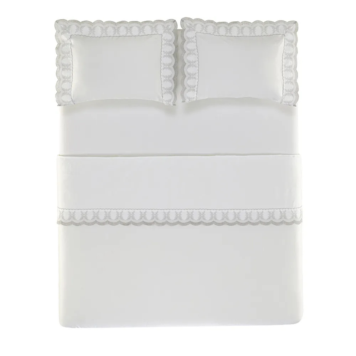 Jogo de cama King 600 fios Cetim Laurea Branco/Platino