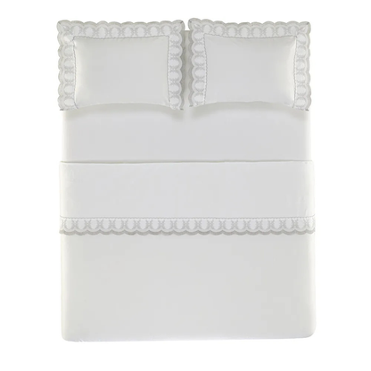 Jogo de cama King 600 fios Cetim Laurea Branco/Platino