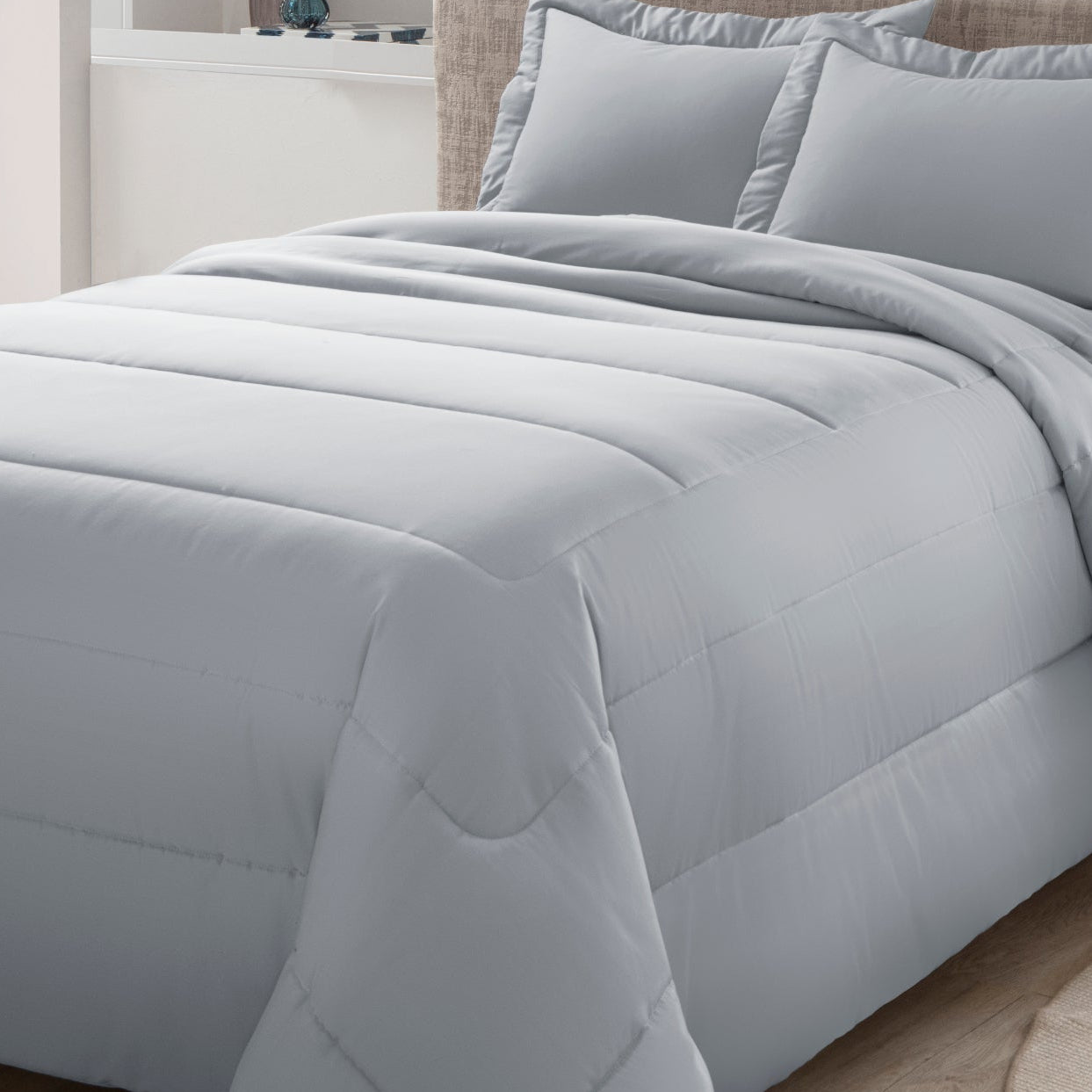 Colcha Super King Kacyumara Confort Montez Prata com 2 Portas Travesseiro 3,15m x 2,40m