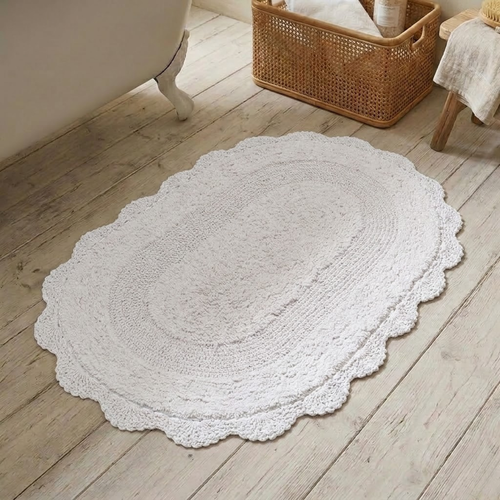 Tapete Kacyumara Crochê Oval 50x80cm Branco