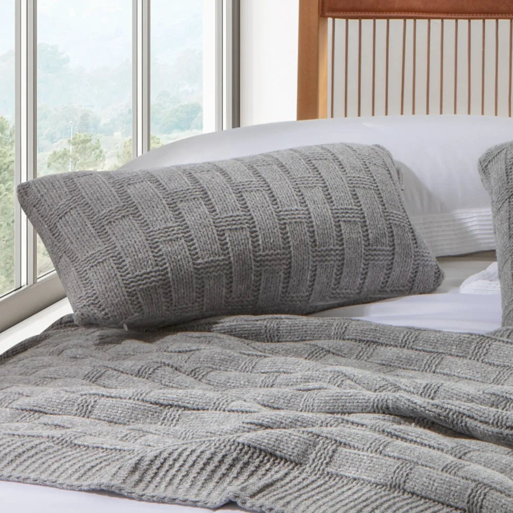 Almofada Rinzeira Kacyumara Tricô Treliça Prata 30x50cm