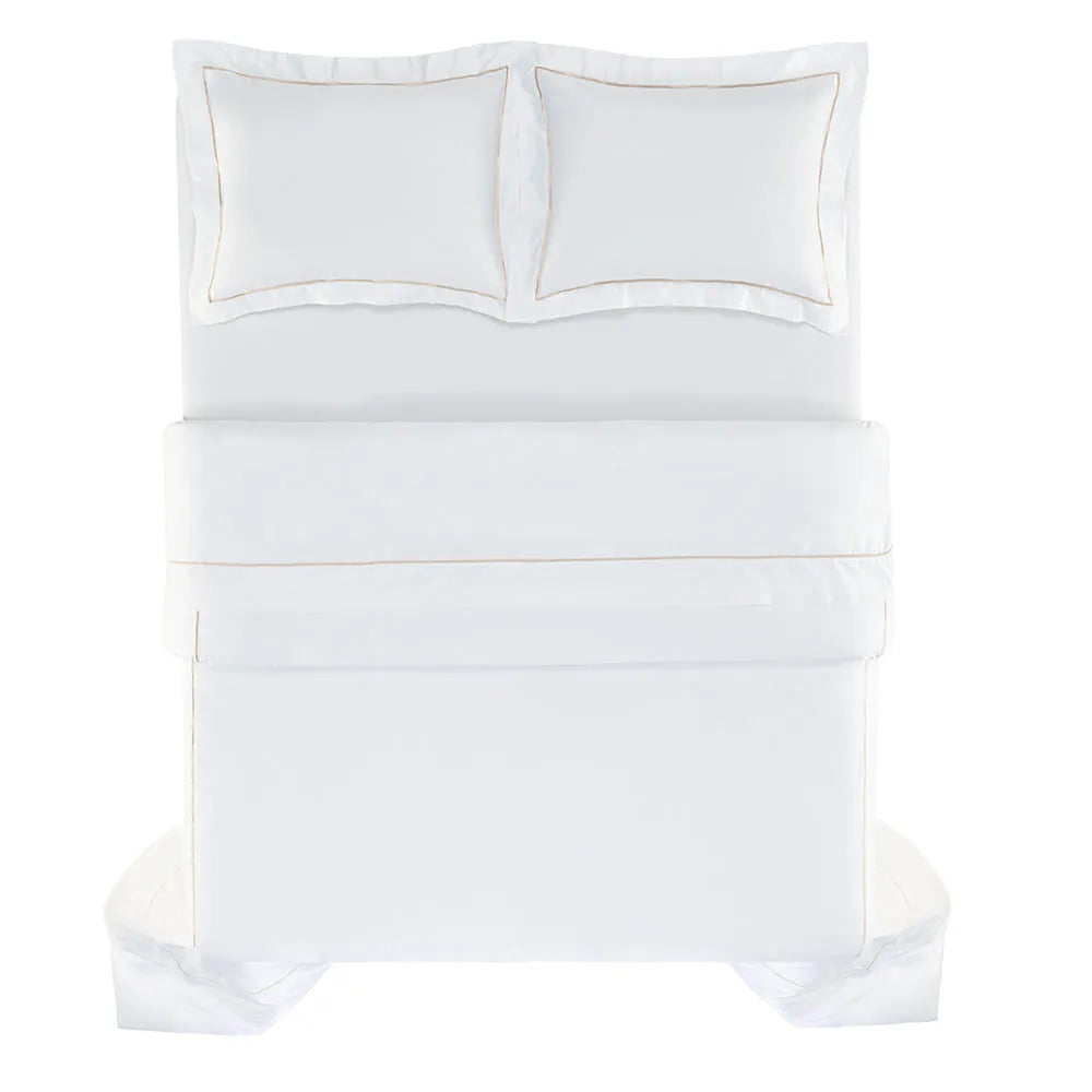 Capa de Edredom King Trussardi Dominicani Branco/Nocciola 600 Fios 100% Algodão Egípcio (2,90m x 2,70m)