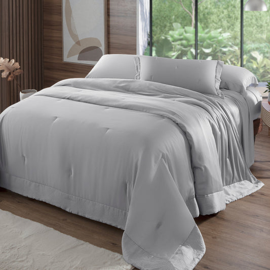 Colcha Super King Kacyumara Bali Bambu 400 Fios 100% Viscose de Bambu Prata