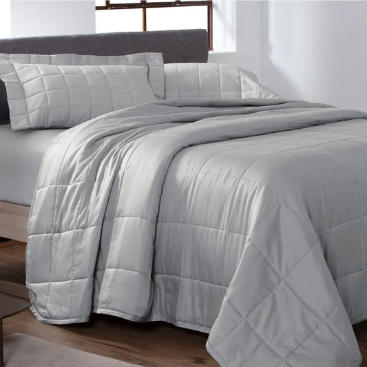 Colcha King Kacyumara Satinée Square Prata com 2 Portas Travesseiro 2,80m x 2,60m