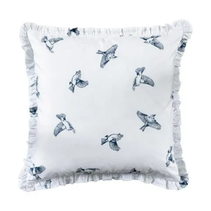 Capa de Almofada Lumina Pássaros com Babado 200 Fios 45x45cm Percal 200 fios
