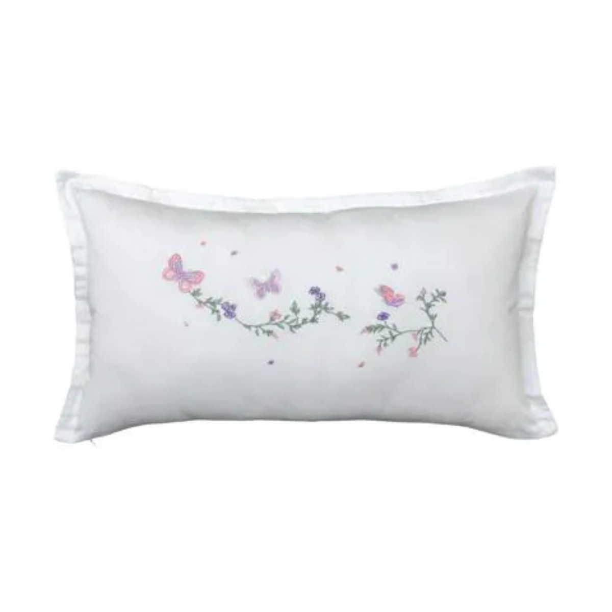 Capa de Almofada Naturalle Bordada Voo das Borboletas 200 Fios 35x60cm
