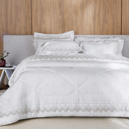 Jogo de Cama Queen Trussardi Ricami 300 Fios 100% Algodão Branco/Rose 2,40x3,00m