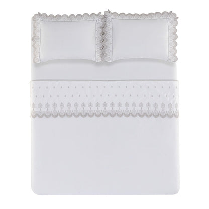 Jogo de Cama Queen Trussardi Ricami 300 Fios 100% Algodão Branco/Rose 2,40x3,00m