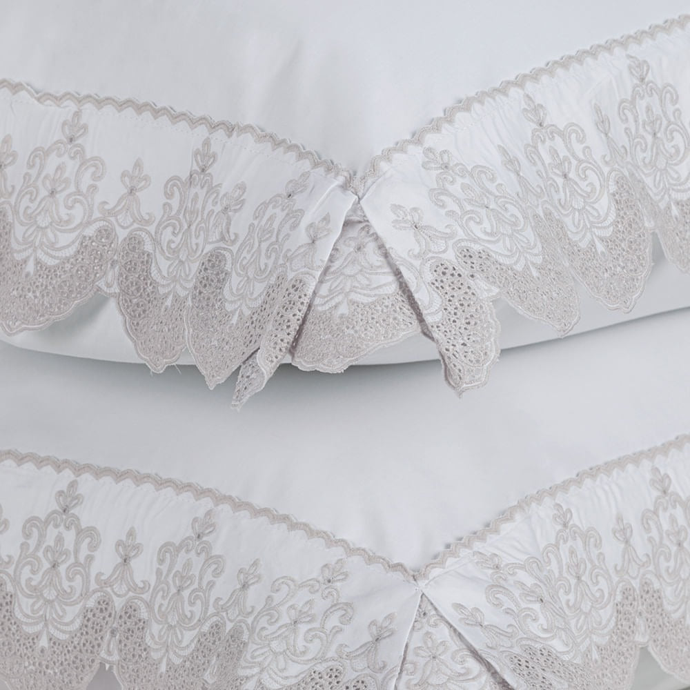 Jogo de Cama Queen Trussardi Ricami 300 Fios 100% Algodão Branco/Rose 2,40x3,00m