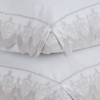 Jogo de Cama Queen Trussardi Ricami 300 Fios 100% Algodão Branco/Rose 2,40x3,00m