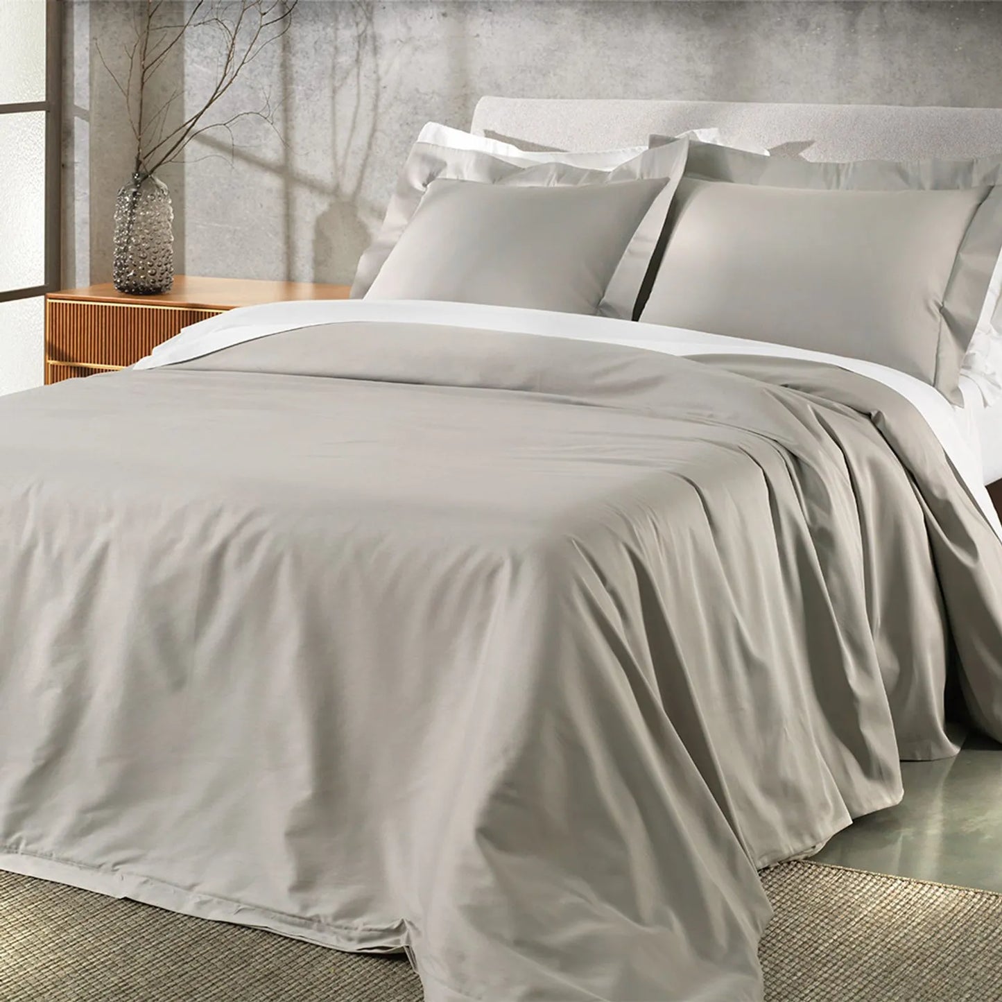 Jogo de Duvet Queen Altenburg Algodão Lux Cinza Inspiração 200 Fios 100% Algodão (3 Peças - 2,60m x 2,40m)