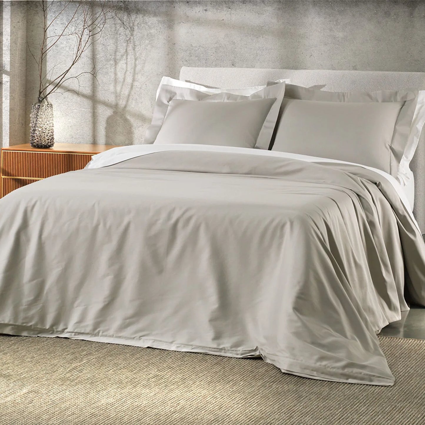 Jogo de Duvet Queen Altenburg Algodão Lux Cinza Inspiração 200 Fios 100% Algodão (3 Peças - 2,60m x 2,40m)