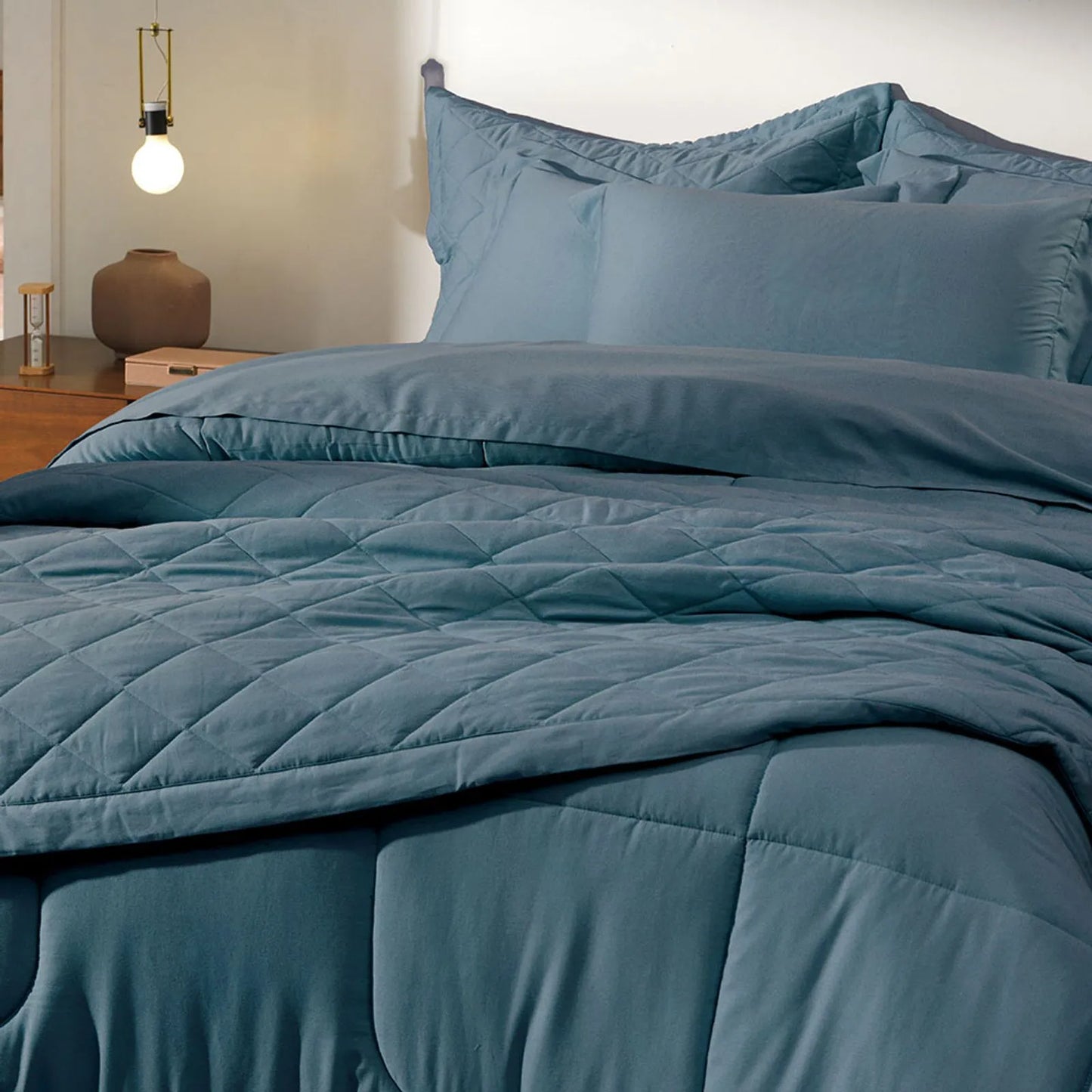 Jogo de 2 Super Fronhas Karsten Bossa Azul Índigo 100% Algodão Egípcio Cetim 300 Fios 50cm x 90cm