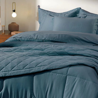 Jogo de 2 Super Fronhas Karsten Bossa Azul Índigo 100% Algodão Egípcio Cetim 300 Fios 50cm x 90cm