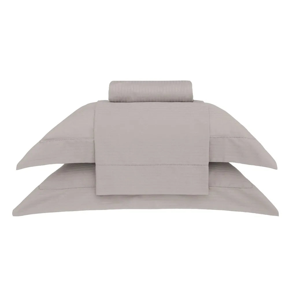 Jogo de Cama Buddemeyer Damask Stripes Caqui Queen 300 Fios Cetim